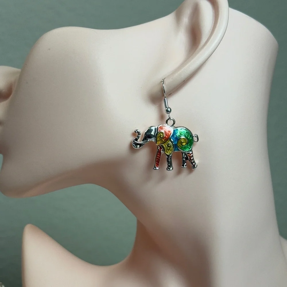 ⚜️🐘 Colorful Elephant Dangle Earrings 🌈